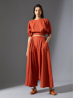 Mati - Orange Solid Pant and Top (Set of 2)