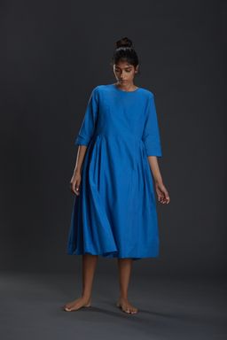 Mati - Bright Blue Handloom Tagka Aakaar Dress - Customisable