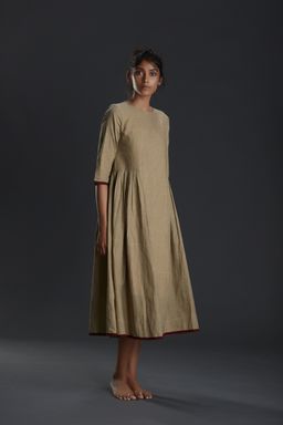 Mati - Khaki Handloom Tagka Aakaar Dress - Customisable