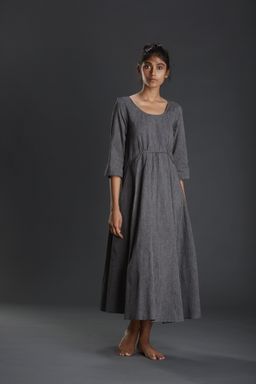 Mati - Charcoal Handloom Vakra Aakaar Dress - Customisable