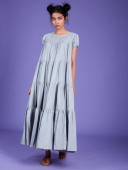 Mati - Powder Blue Pleated Vena Aakaar Dress - Customisable