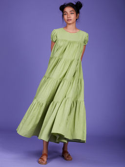 Mati - Light Green Pleated Vena Aakaar Dress - Customisable