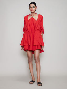 Mati - Veza Dress and Jacket- Red (Set of 2)