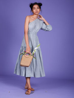 Mati - Powder Blue Stripes Zupti Aakaar Dress - Customisable