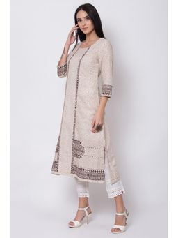 Biba - Beige Printed Kurta
