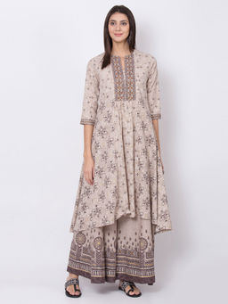Biba - Beige Printed Asymmetric Kurta