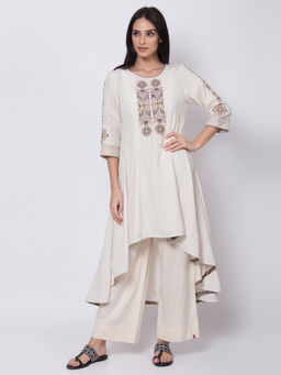 Biba - Off White High Low Kurta