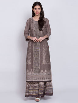 Biba - Taupe Printed Straight Kurta