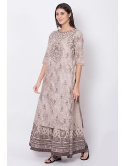 Biba - Beige Printed Straight Kurta