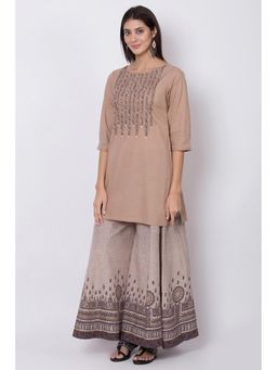 Biba - Beige Embroidered Straight Short Kurta