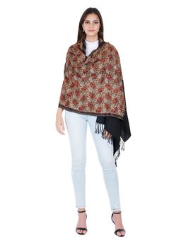 MUFFLY - Silky Pashmina Fine Wool Nalki Border Embroidered Needle Work Stole