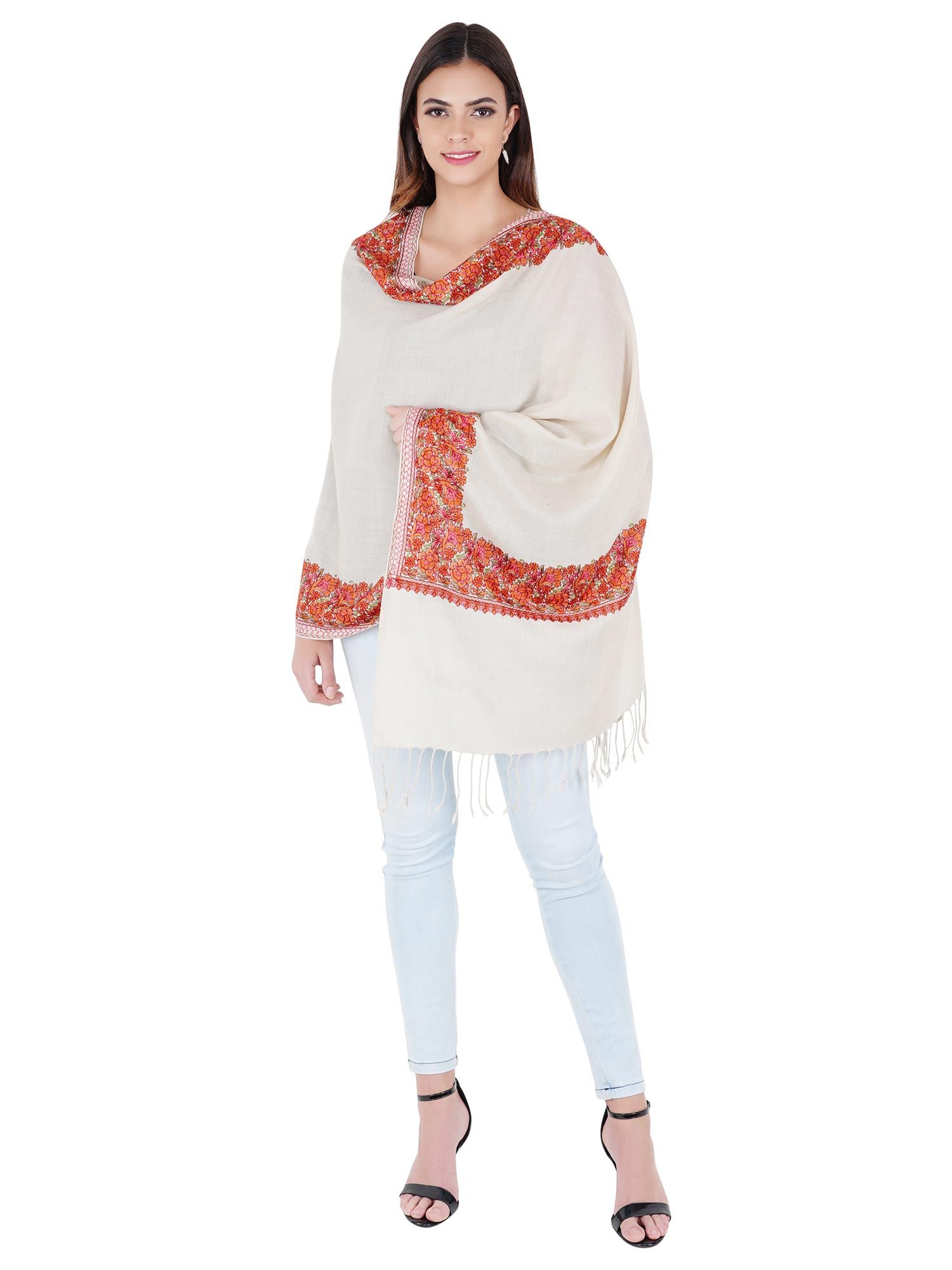 muffly Silky Pashmina Fine Wool Nalki Border Embroidered Needle Work Stole-picture-39