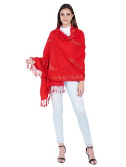 MUFFLY - Silky Pashmina Fine Wool Nalki Border Embroidered Needle Work Stole