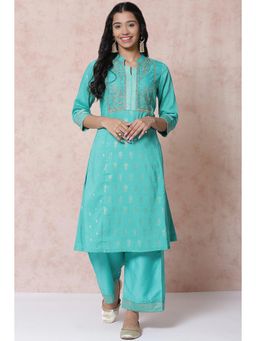Rangriti - Green Art Silk Kalidar Kurta