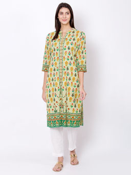 Biba - Green Floral Front Slit Kurta
