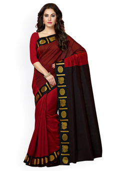 ISHIN - Maroon Stripes Printed Saree With Unstiched Blouse