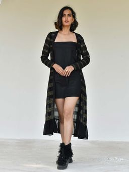 Mulmul - By Aerabella Black Solid Midi Dress With Long Shrug