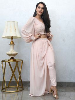 Mulmul - By Aerabella Blush Pink Crop Top With Cowl Pants