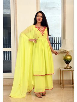 Mulmul - Green Zinnia Embroidered Suit (Set of 3)