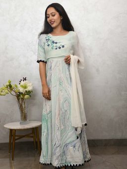 Mulmul - Ziya Embroidered Marbled Dress