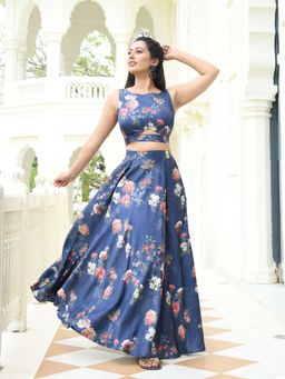 Mulmul - By Aerabella Garden-In-A-Blue Top & Skirt