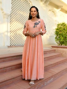 Mulmul - Miraya Peach Fit & Flared Dress