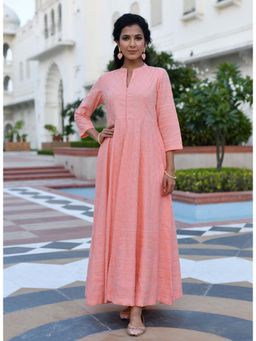 Mulmul - Reeva Peach Schiffli Flared Dress