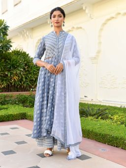 Mulmul - Shrestha Printed Flared Suit (Set of 3)