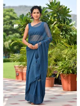 Mulmul.com - Blue-Star Chiffon Saree