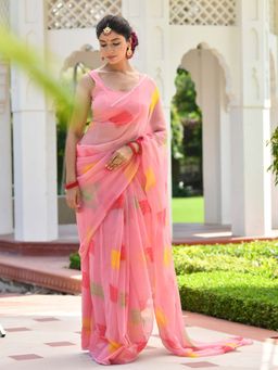 Mulmul.com - Busy Lizzie Brush-Stroked Chiffon Saree