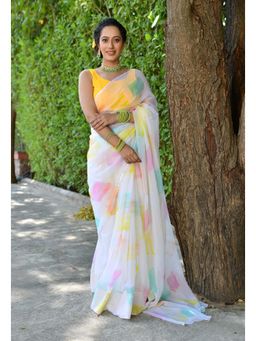 Mulmul.com - Daffodil Brush-Stroked Chiffon Saree
