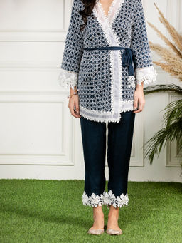 Mulmul - Hibiscus Navy Blue Silk Pant