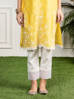 Mulmul - Slim White Organza Cotton Pant