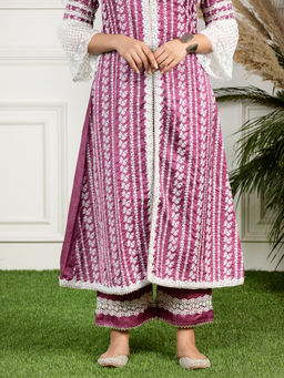 Mulmul - Mayflower Purple Silk Palazzos