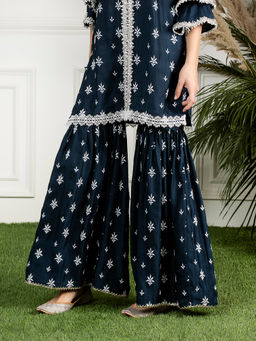 Mulmul - Ibris Navy Blue Silk Garara