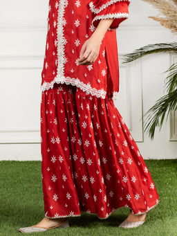 Mulmul - Ibris Red Silk Garara