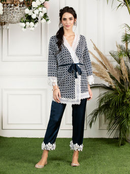 Mulmul - Navy Blue Silk Hibiscus Kimono