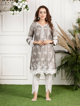 Mulmul - Grey Silk Honey Cup Kurti