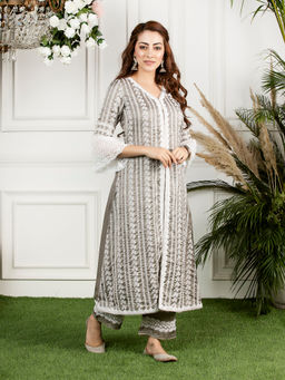 Mulmul - Grey Silk Mayflower Kurta