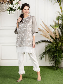 Mulmul - Grey Silk Mimosa Kurti