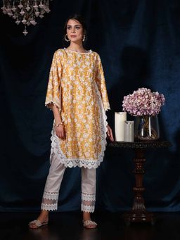 Mulmul - Cotton Embroidered Rosebud Kurta