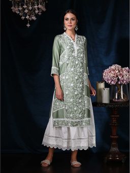 Mulmul - Green Cotton Embroidered Scarlet Kurta