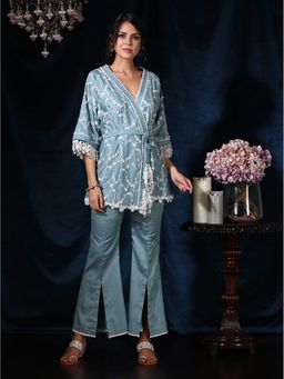 Mulmul - Cotton Embroidered Cherry Blossom Kimono