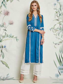 Mulmul - Tulip Blue Kurta