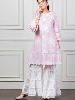 Mulmul - Aspen Pink Kurta With Garara And Dupatta (Set of 3)