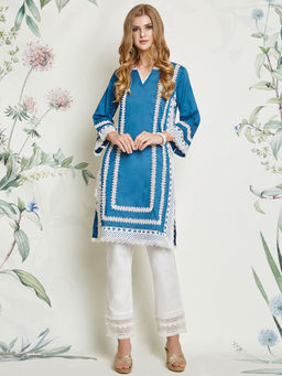 Mulmul - Sage Blue Kurta