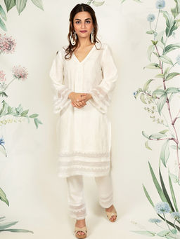 Mulmul - Thistle White Kurta