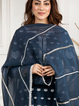 Mulmul - Chanderi Navy Blue Gota Dupatta