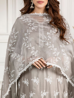 Mulmul - Embroidered Bel Grey Chanderi Dupatta