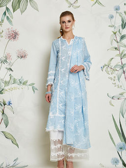 Mulmul - Diamond Embroidered Blue Dupatta